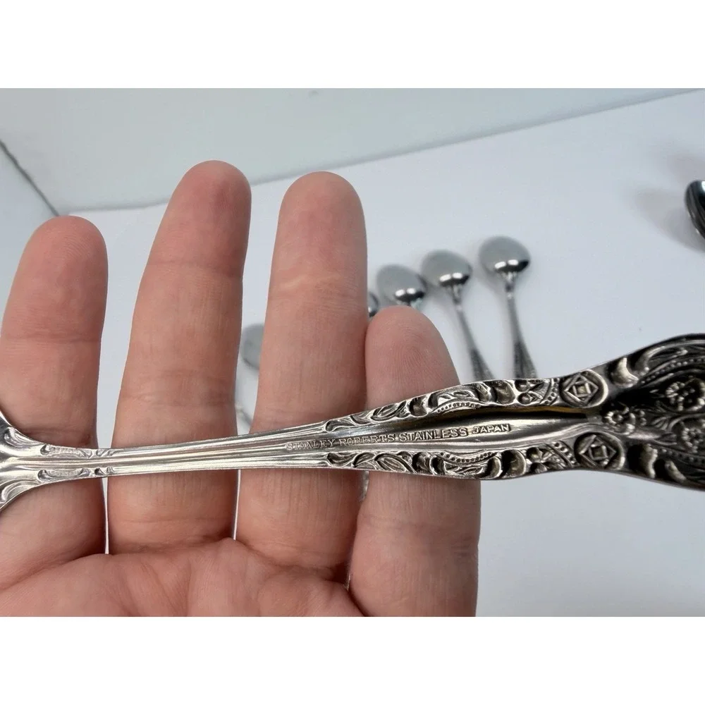 Stanley Roberts DYNASTY Stainless 5 Petal Flower - Set of 8 Teaspoons Japan